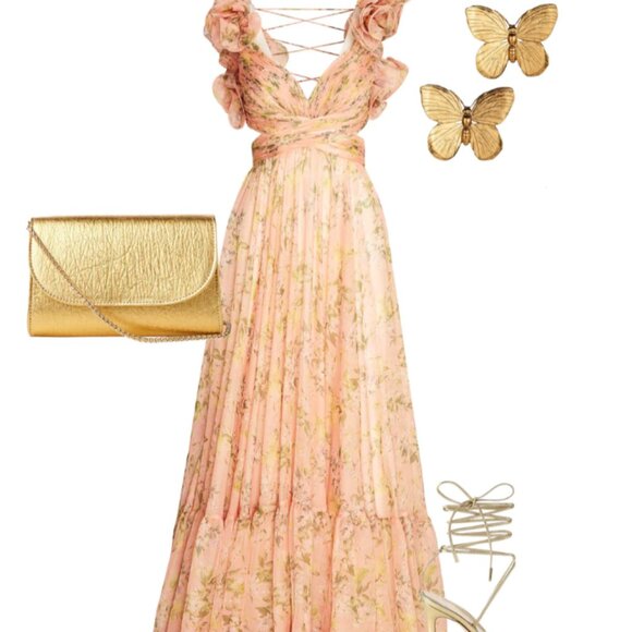 MAC DUGGAL 67803 RUFFLE TIERED FLORAL CUTOUT CHIFFON PINK MULTI GOWN 2 - Picture 2 of 6